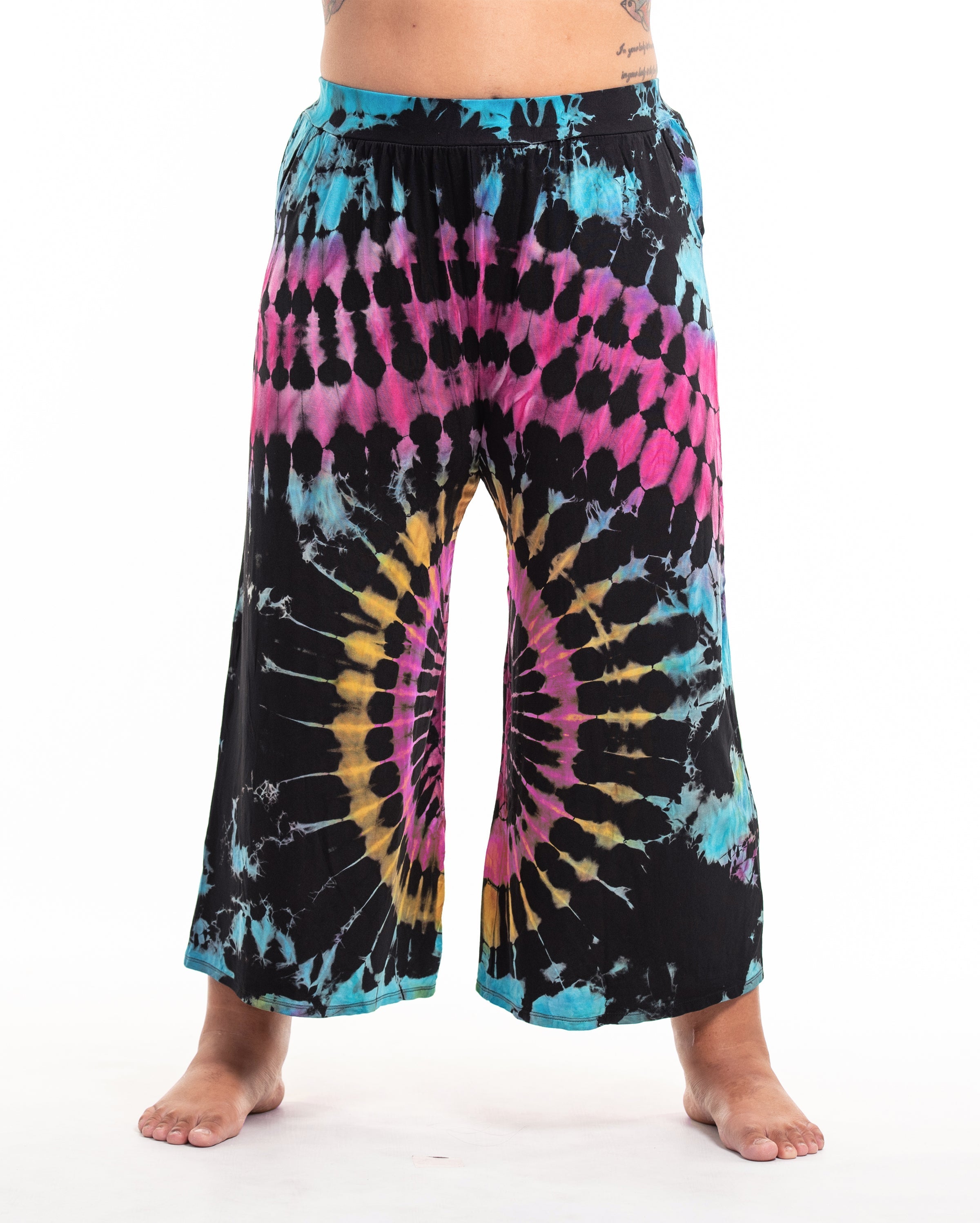 Plus Size Tie Dye Wide Leg Palazzo Harem Pants Cotton in Turquoise