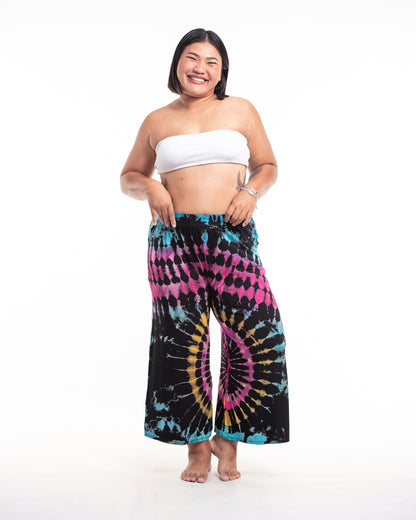 Plus Size Tie Dye Wide Leg Palazzo Harem Pants Cotton in Turquoise