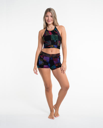 Patchwork Tie Dye Shorts in Multi Black