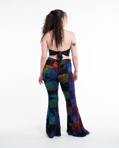 Patchwork Tie Dye Flare Pants in Multi Black