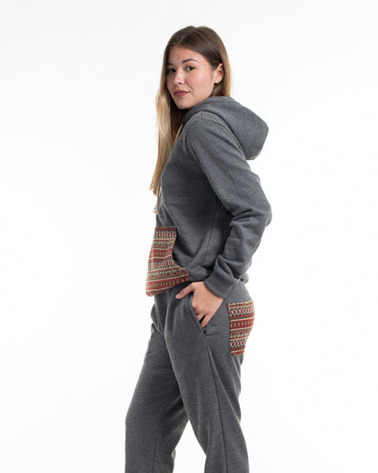 Unisex Terry Pullover Hoodie with Tribal Pockets in Black (Size M - XL)