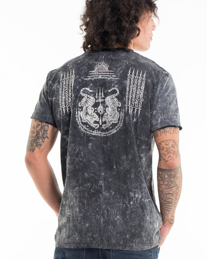 Unisex Hanuman Tattoo Stone Washed Cotton T-Shirt in Black