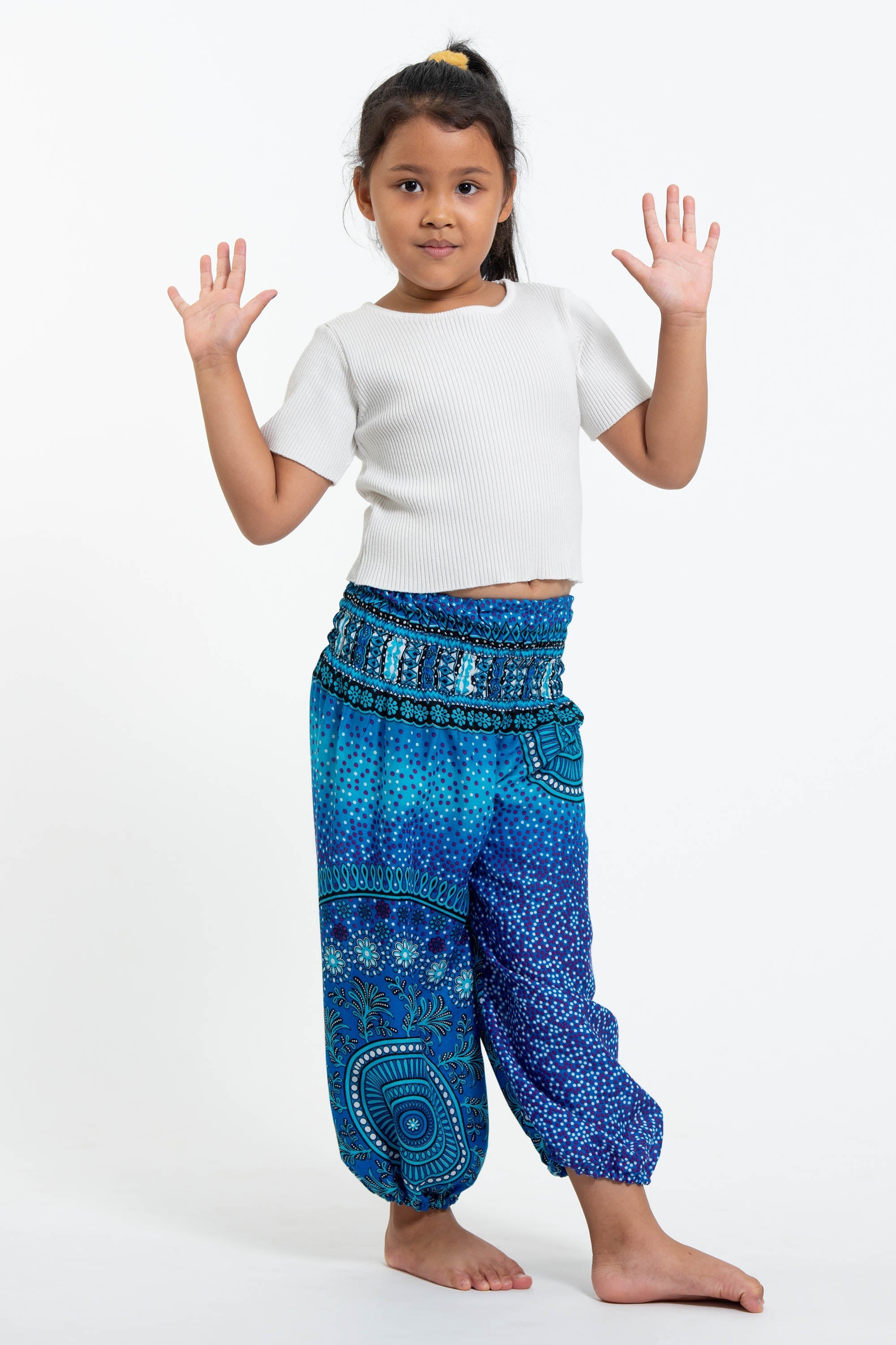 Tribal Chakras Kids Harem Pants in Blue