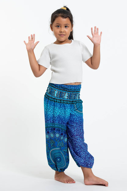 Tribal Chakras Kids Harem Pants in Blue