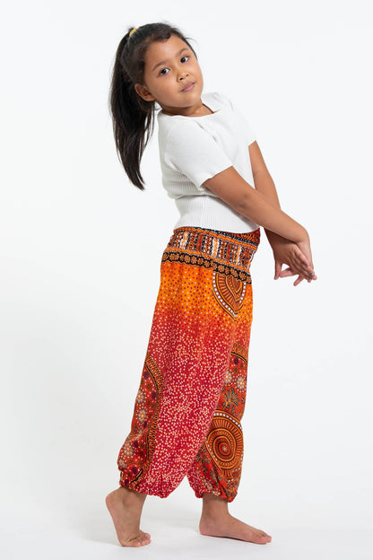 Tribal Chakras Kids Harem Pants in Orange
