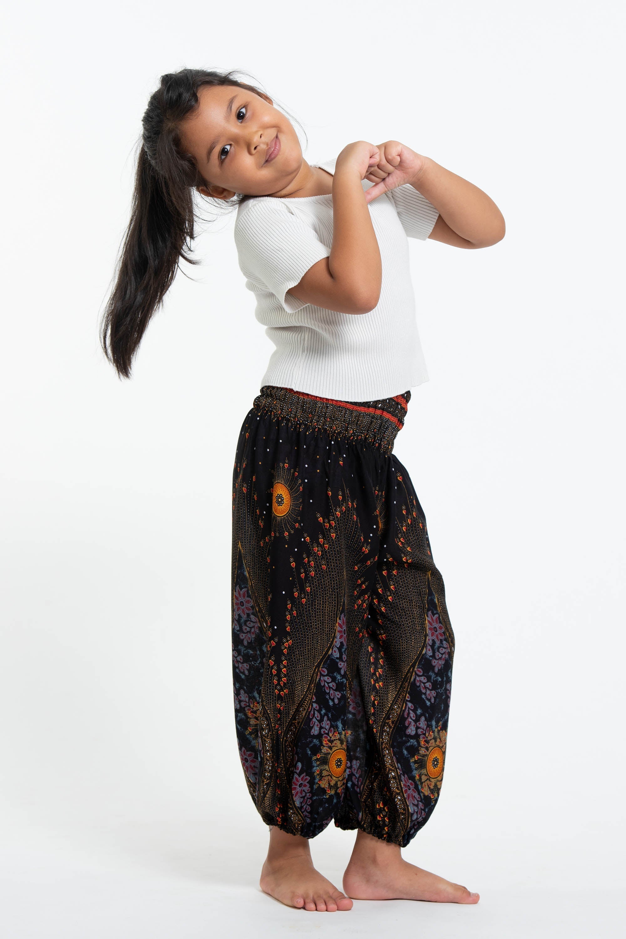Peacock Eye Kids Harem Pants in Black