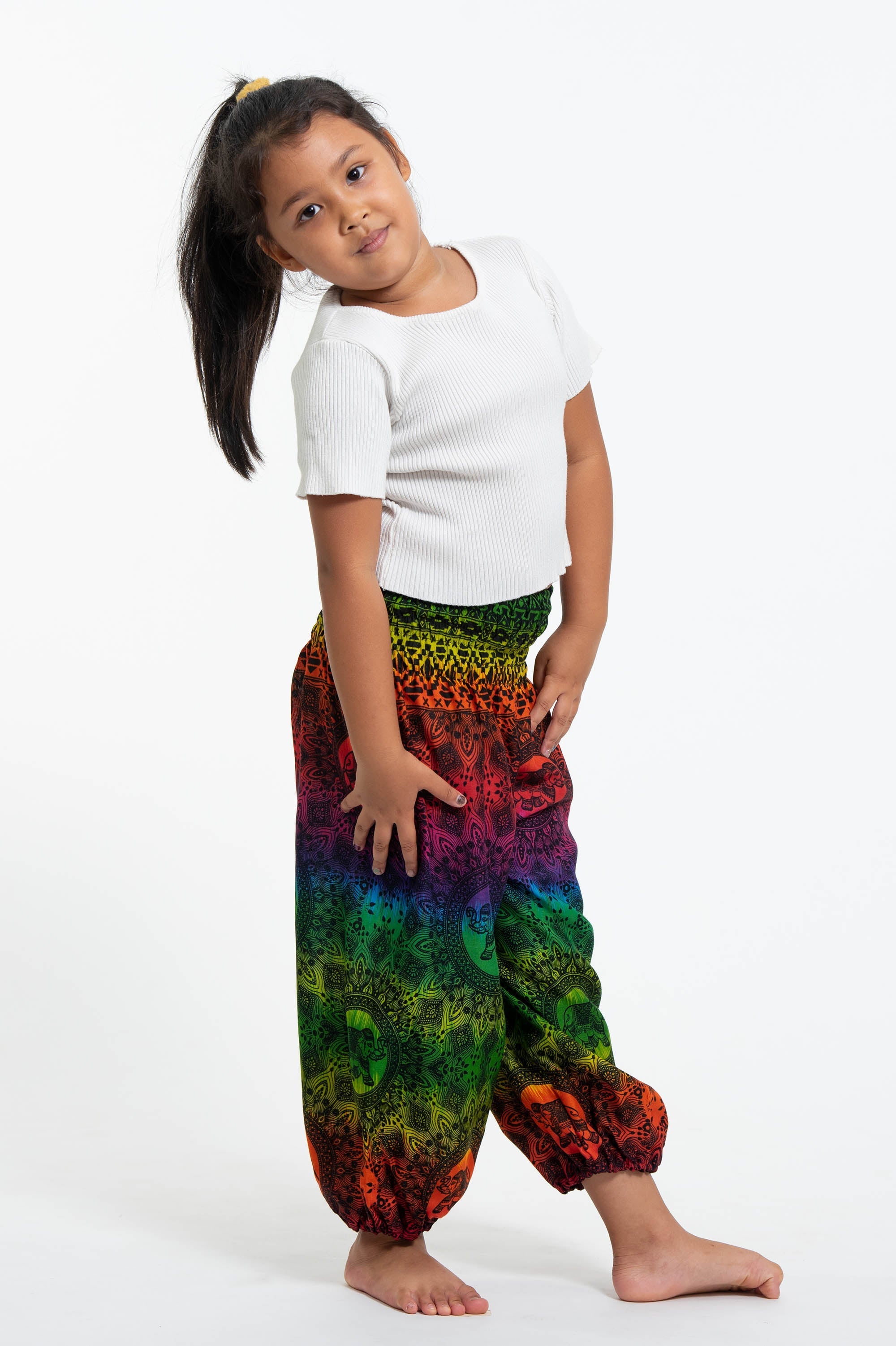 Rainbow Elephant Kids Elephant Pants in Green