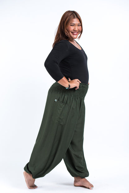 Plus Size Solid Color Women's Harem Pants in Dark Green