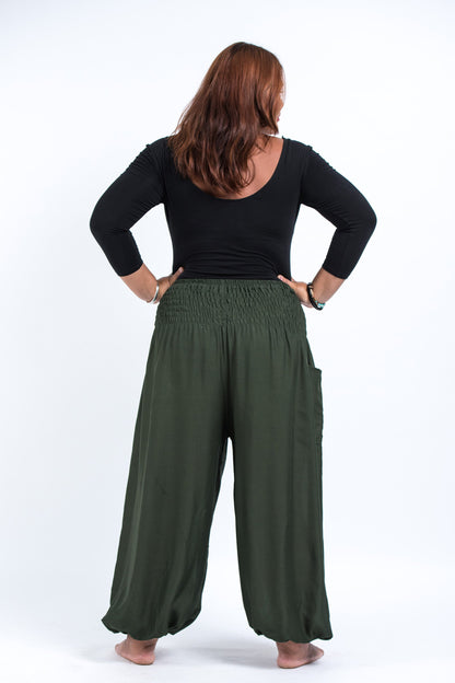 Plus Size Solid Color Women's Harem Pants in Dark Green