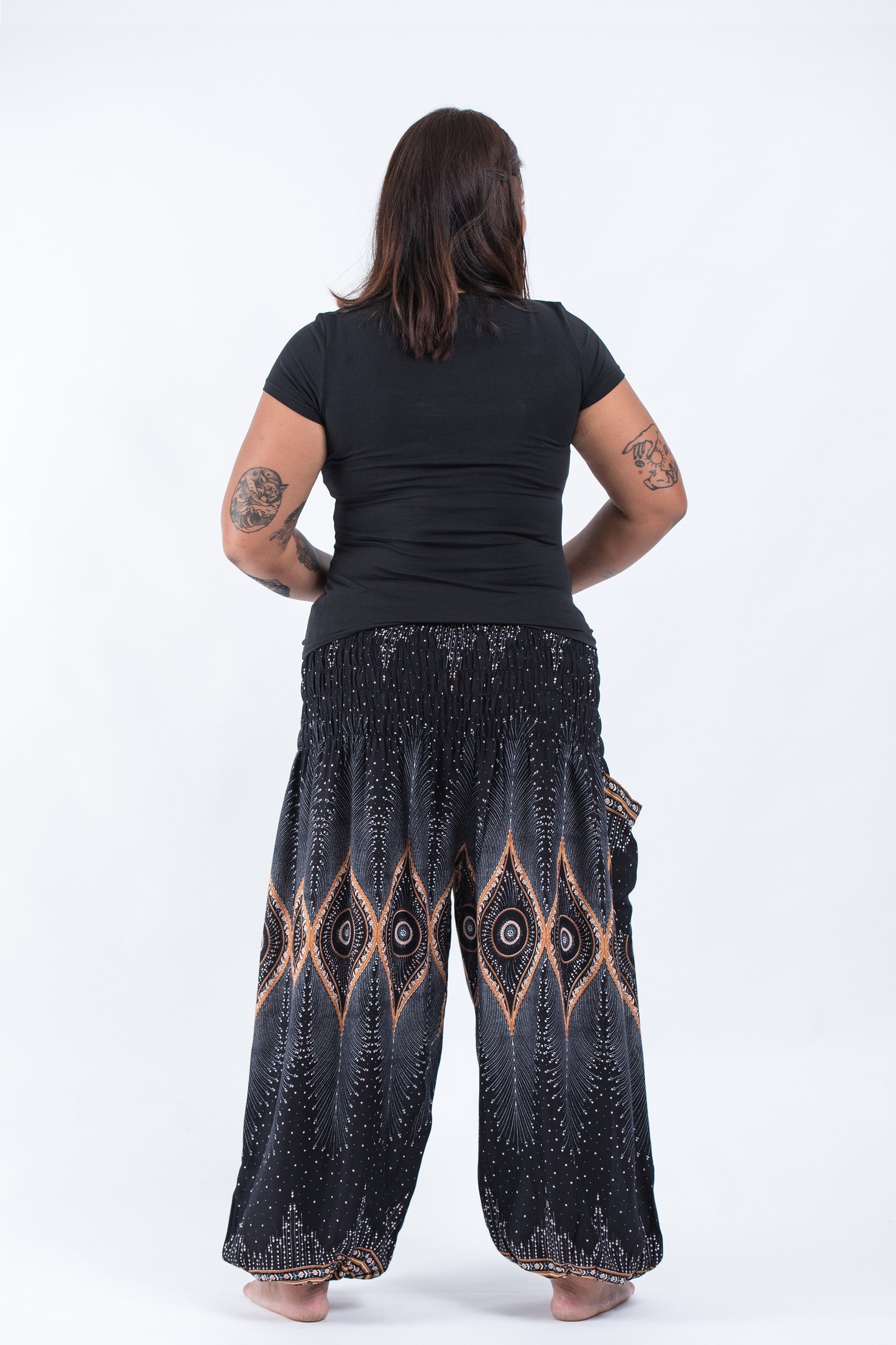Plus Size Diamond Peacock Women's Harem Pants in Black