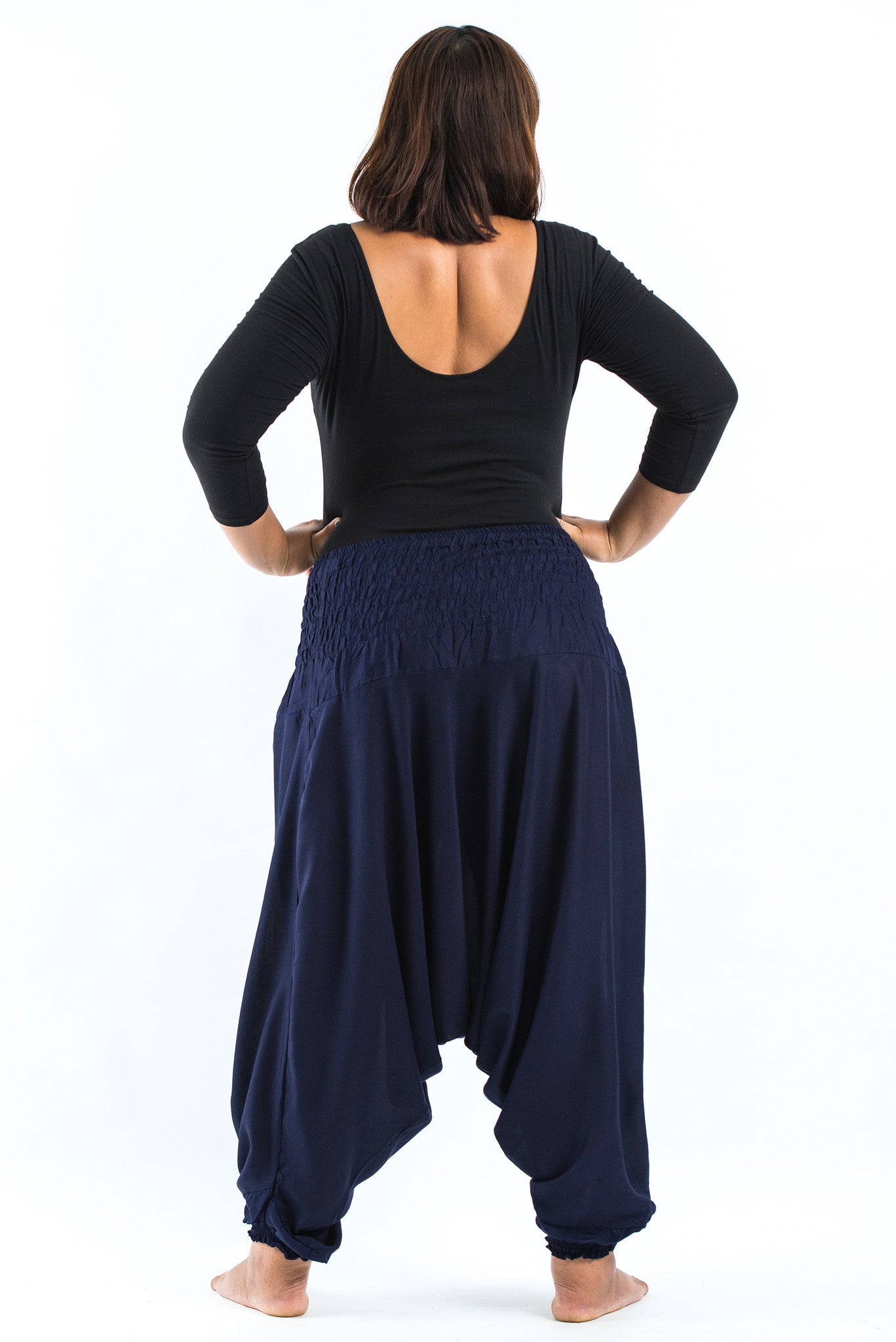 Plus Size Solid Color 2-in-1 Jumpsuit Harem Pants in Blue