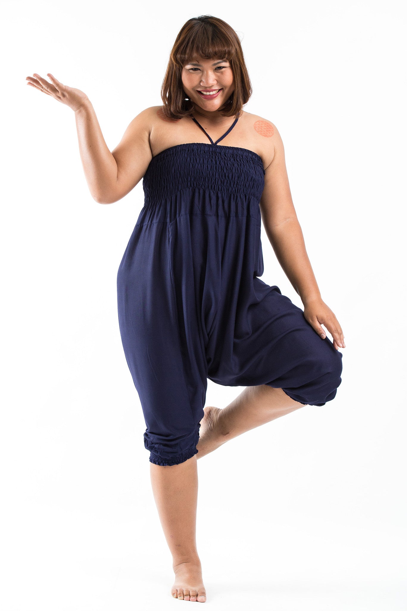 Plus Size Solid Color 2-in-1 Jumpsuit Harem Pants in Blue