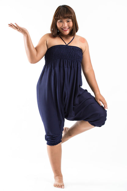 Plus Size Solid Color 2-in-1 Jumpsuit Harem Pants in Blue