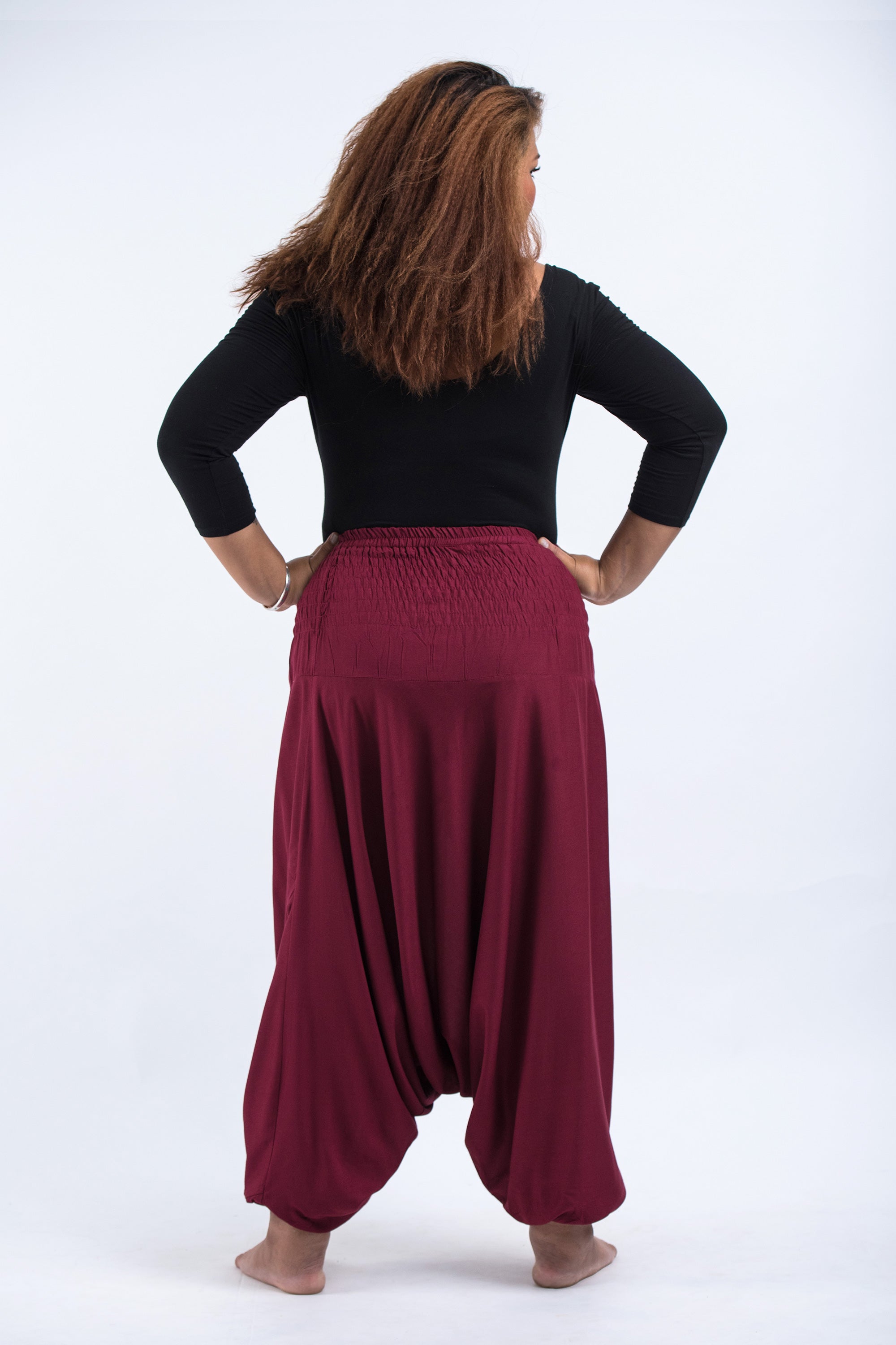 Plus Size Solid Color 2-in-1 Jumpsuit Harem Pants in Red