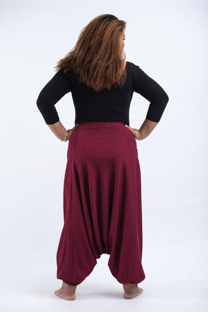 Plus Size Solid Color 2-in-1 Jumpsuit Harem Pants in Red