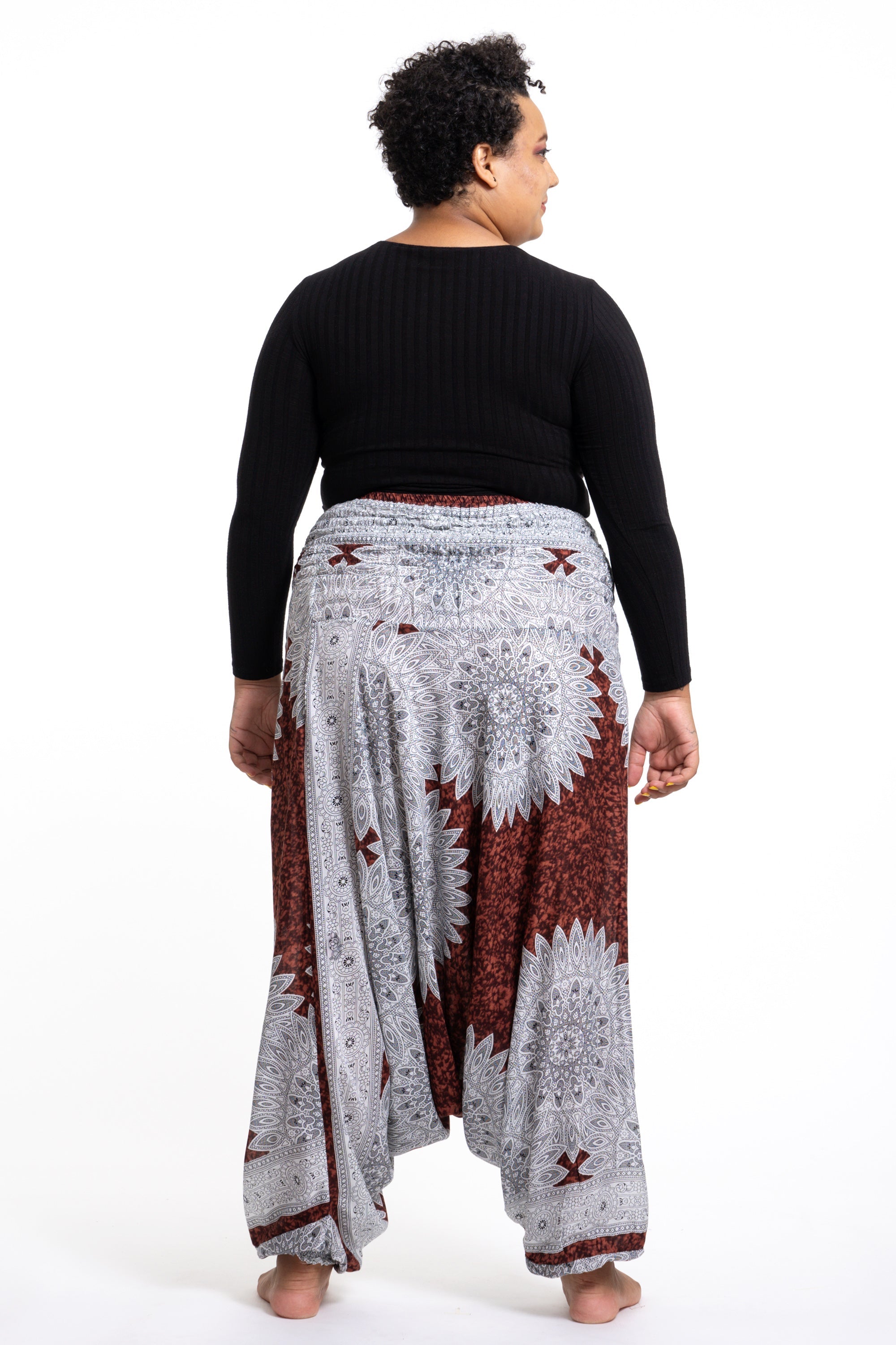 Plus Size Marble Mandalas 2-in-1 Jumpsuit Harem Pants in Brown