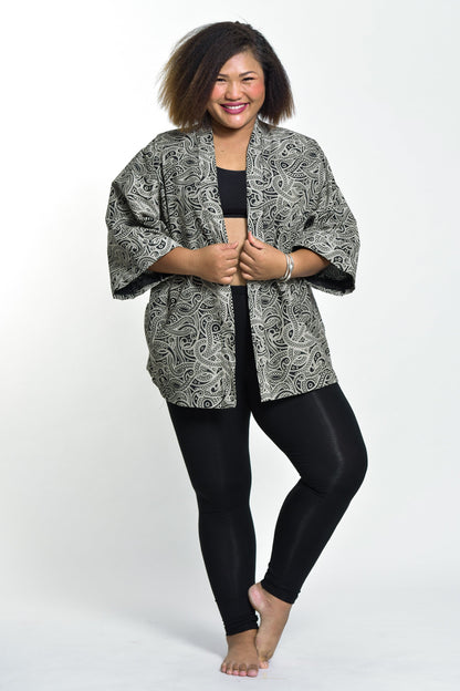 Paisley Print Cotton Kimono Cardigan in Black