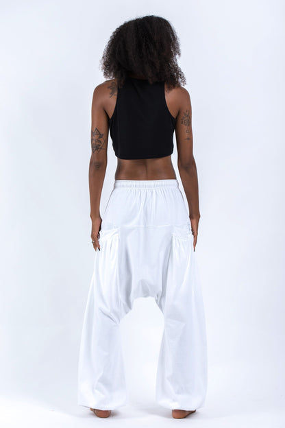 Cotton Women Harem Pants in Solid White