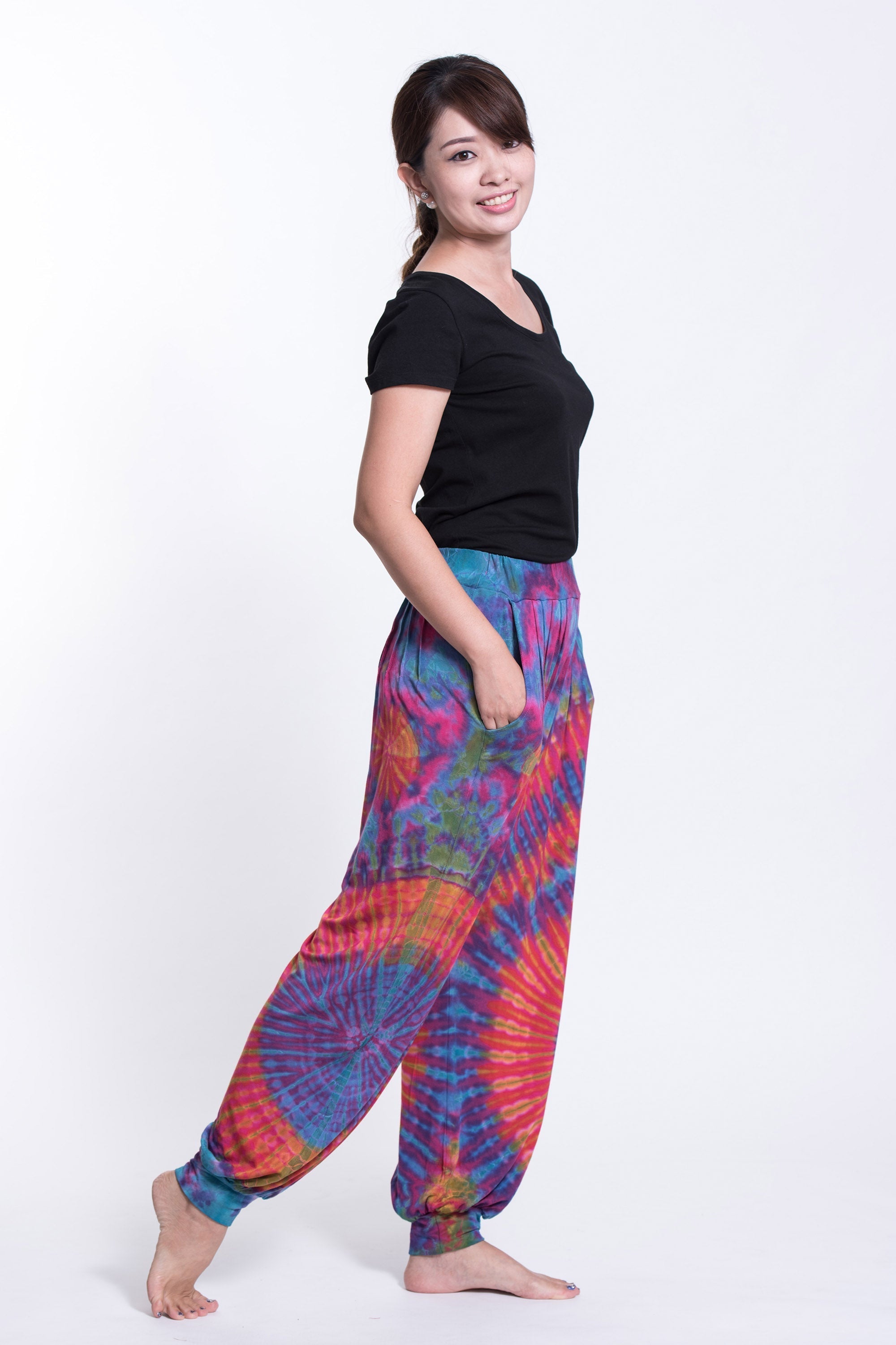 Tie Dye Cotton Women Harem Pants in Pink