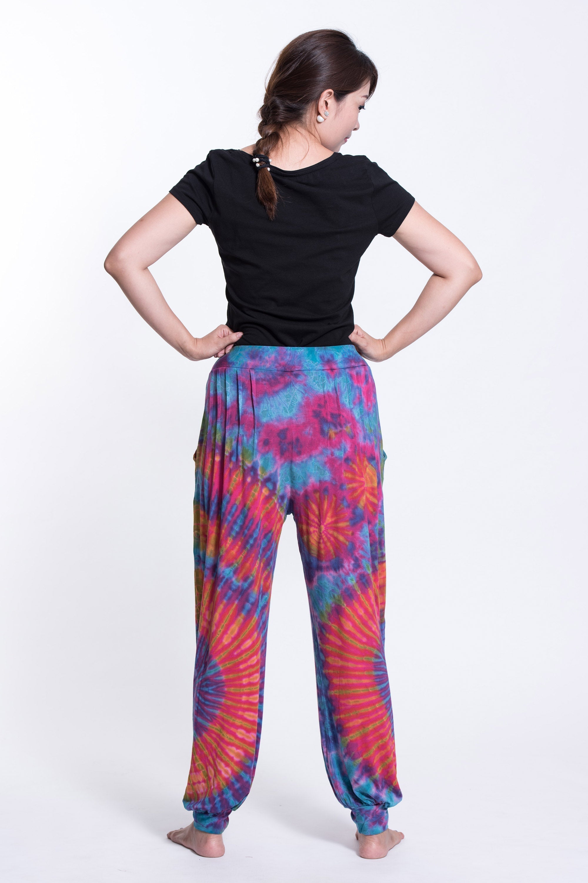 Tie Dye Cotton Women Harem Pants in Pink