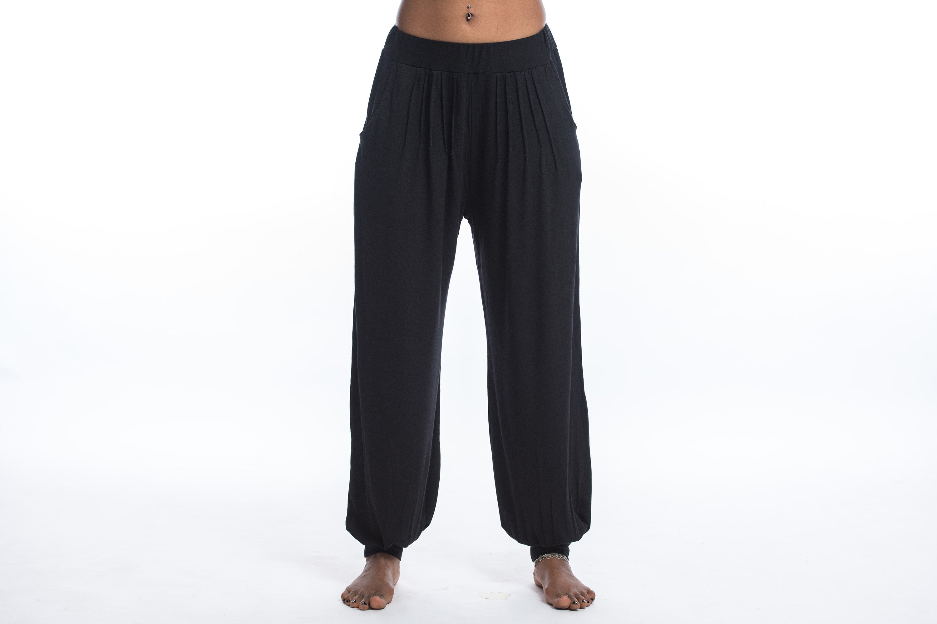 Cotton Women Harem Pants in Solid Black