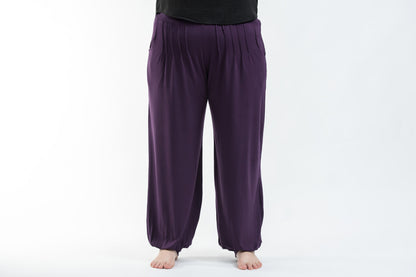 Plus Size Cotton Women Harem Pants in Solid Purple