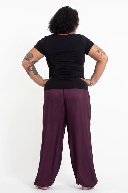 Plus Size Solid Color Drawstring Women's Yoga Massage Pants in Dark Purple