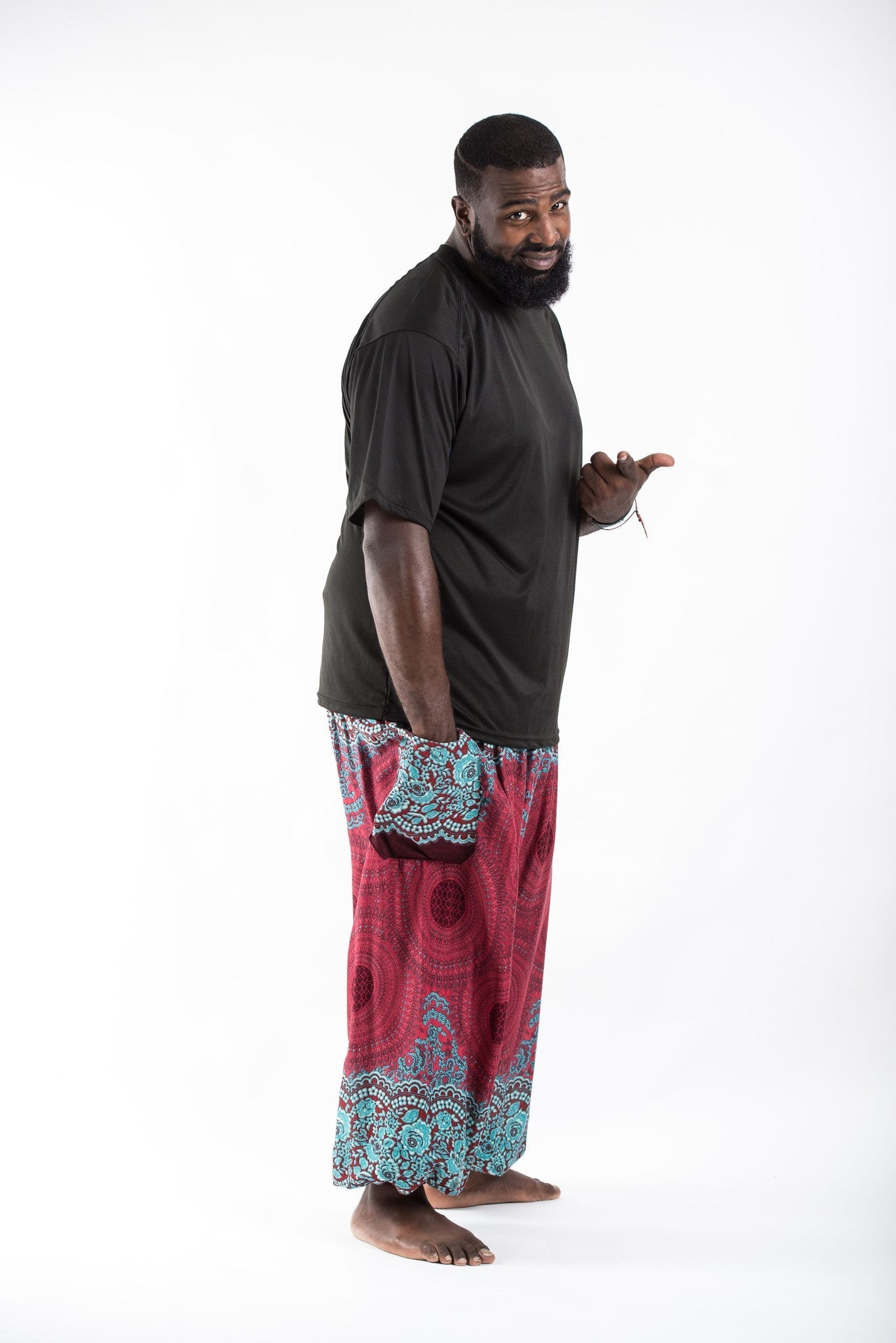 Plus Size Geometric Mandalas Men's Harem Pants in Red