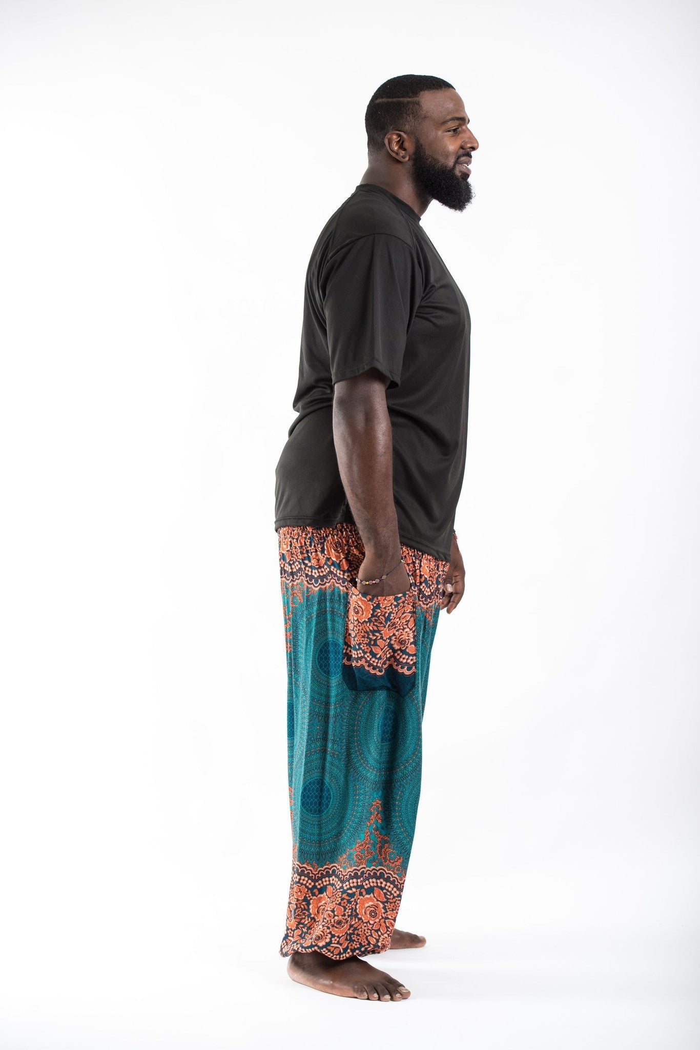 Plus Size Geometric Mandalas Men's Harem Pants in Turquoise